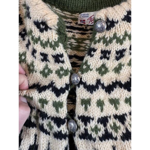 VTG 70s Turi Norwegian Sweater Large Green Wool Fair Ise Cardigan Grandmacore - Picture 6 of 7